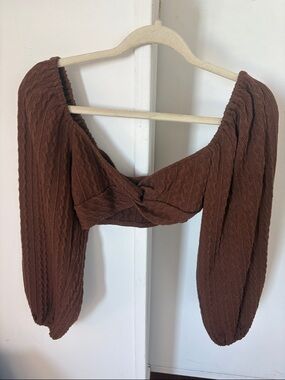 Altar'd State Brown Cable-Knit Twist Front crop sweater